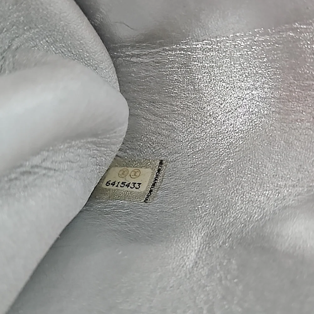 CHANEL Metallic Silver Mini Bag Chain Strap Turnlock w/Card - Picture 13 of 14